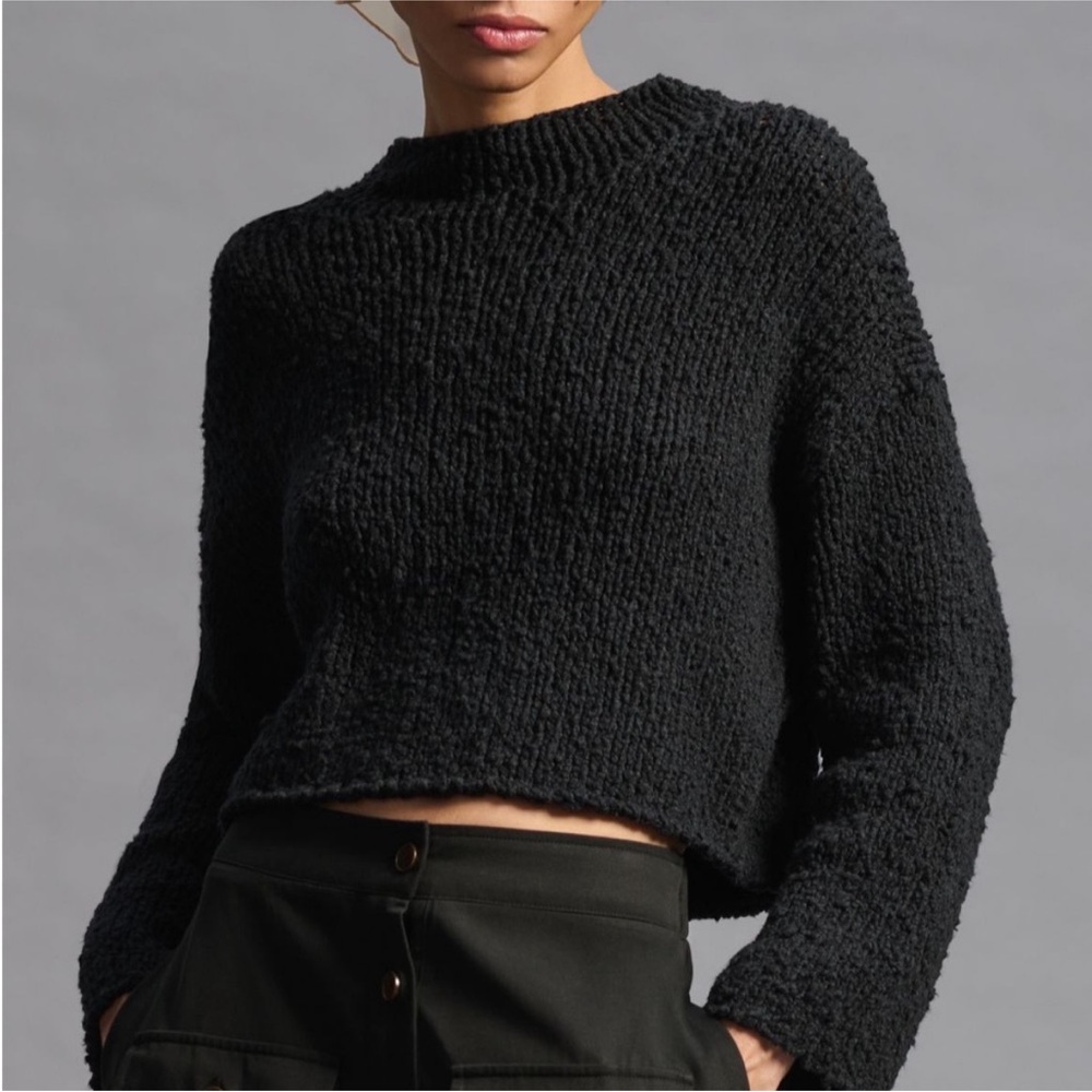 Cropped Mock Neck Sweater in Black